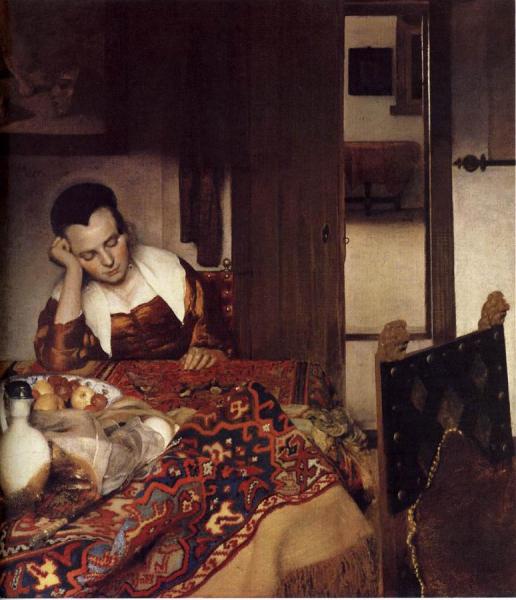 A Woman Asleep At Table by Johannes Vermeer