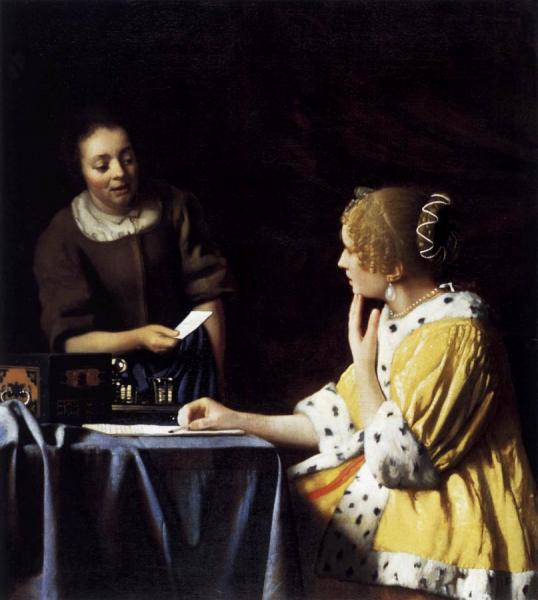 Lady With Her Maidservant Holding A Letter by Johannes Vermeer
