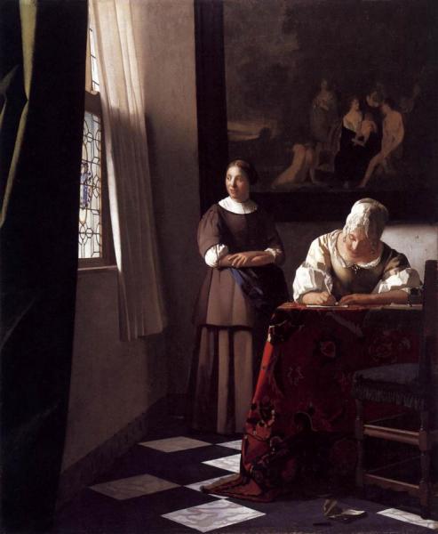 Johannes Vermeer Lady Writing A Letter With Her Maid