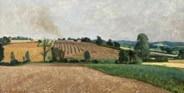 Harvest Fields, Duton Hill, Near Dunmow by John Arthur Malcolm Aldridge