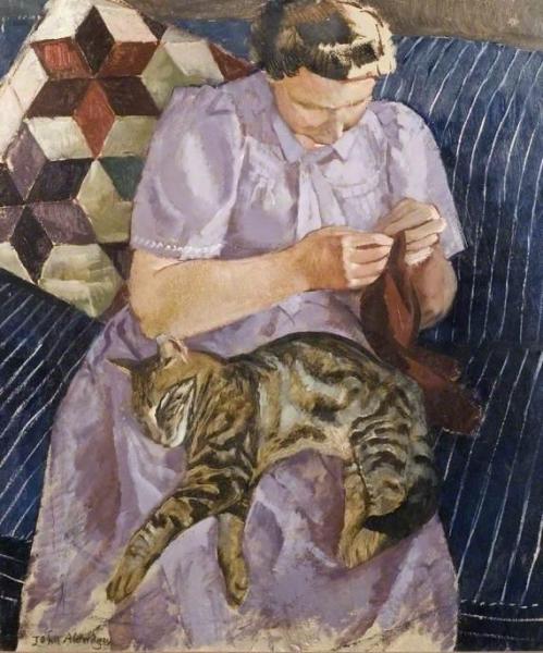 Lady With Cat by John Arthur Malcolm Aldridge
