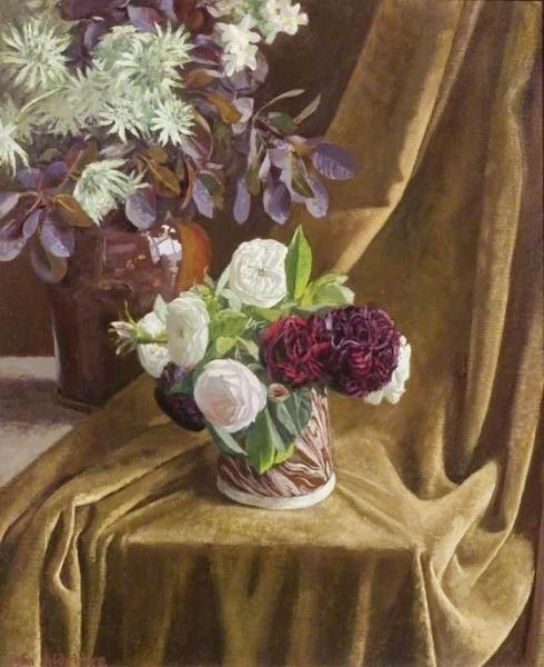 Roses And Astrantia Major by John Arthur Malcolm Aldridge