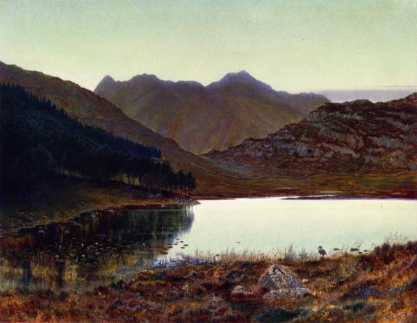 Blea Tarn, First Light, Langdale Pikes In The Distance by John Atkinson Grimshaw
