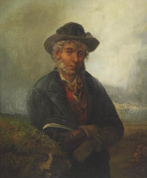 A Country Man In Landscape, Smoking A Pipe by John Bagnold Burgess Oil Painting Reproductions