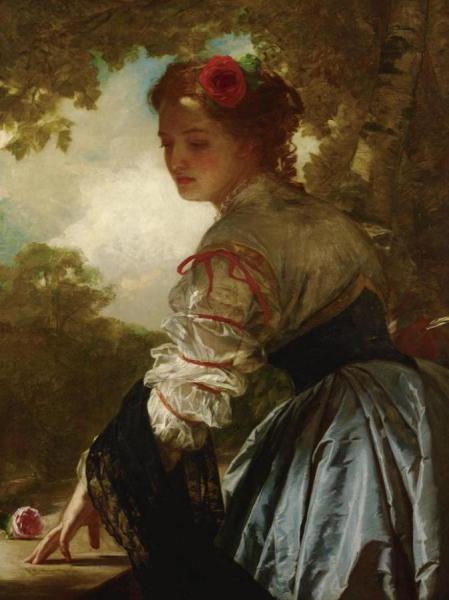 Lady With A Rose In Her Hair by John Bagnold Burgess Oil Painting Reproductions