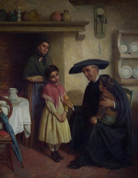 Sorrowful Child Being Offered An Orange By Spanish Priest by John Bagnold Burgess Oil Painting Reproductions