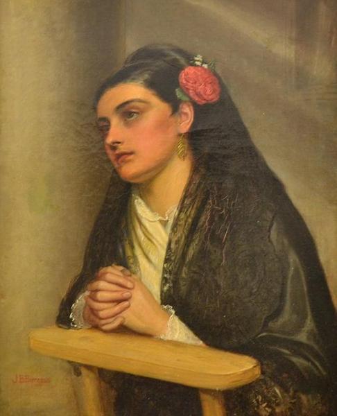 Spanish Woman With A Rose, Praying by John Bagnold Burgess