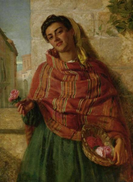 Young Beauty Holding A Rose by John Bagnold Burgess