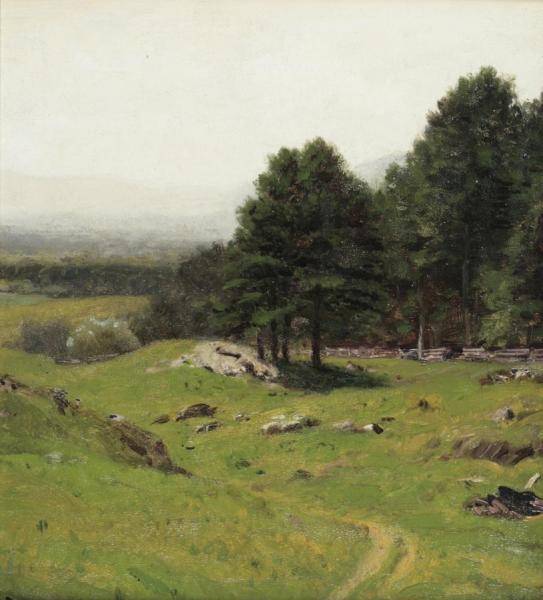 Hilly Landscape And Still Life Of Strawberries by John Bunyan Bristol