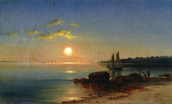 Moonlight On The Long Island Sound by John Carleton Wiggins Oil Painting Reproductions
