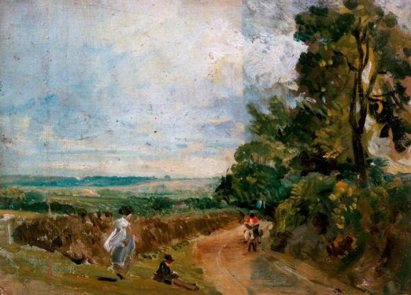 John Constable A Country Road With Trees And Figures