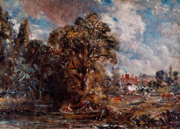 John Constable A River Scene With A Farmhouse Near The Water's Edge