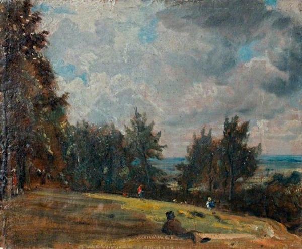 A View At Hampstead With Trees And Figures by John Constable