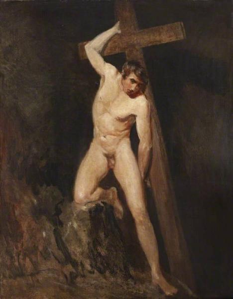 John Constable Academic Study Of A Male Nude In The Same Pose As A Figure In Michelangelo's Last Judgement