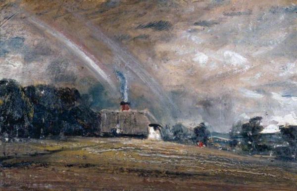 Landscape Study:  Cottage And Rainbow by John Constable