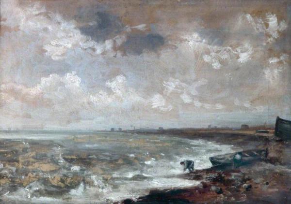 John Constable Seashore With Fishermen Near A Boat