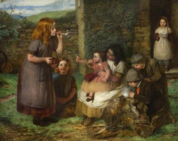Bubbles, Cottage Scene With Children by John Dawson Watson