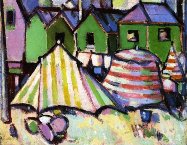 Bathing Boxes And Tents At St. Palais by John Duncan Fergusson Oil Painting Reproductions