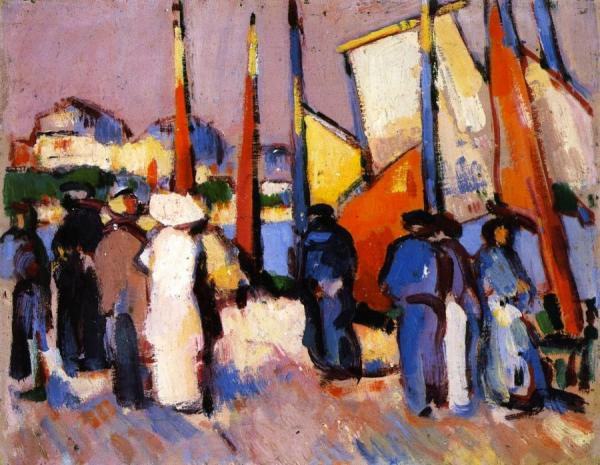 People And Sails At Royan by John Duncan Fergusson