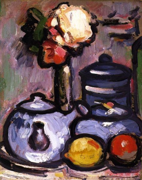 John Duncan Fergusson Still Life: Teapot With Flowers And Fruit