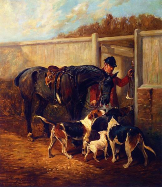 John Emms A Huntsman With His Horse And Hounds