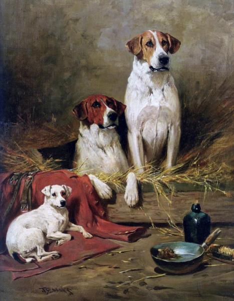 Foxhounds And A Terrier by John Emms Oil Painting Reproductions