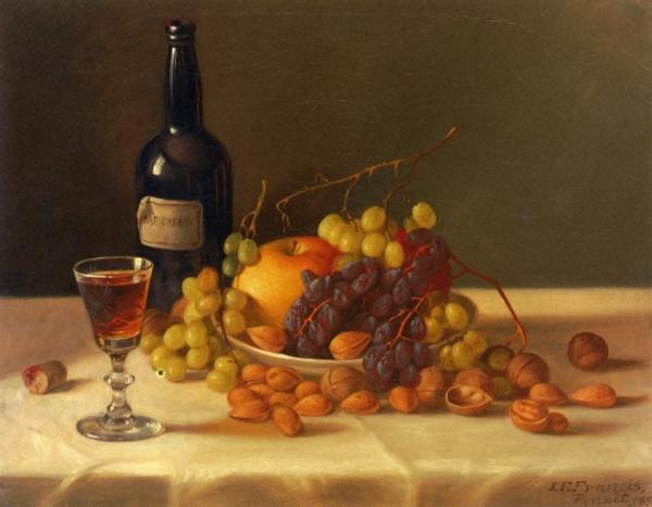 Still Life: Fruit And Wine Glass by John F. Francis