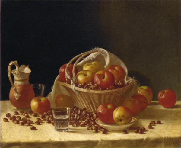 Still Life With Apples, A Basket And Chestnuts by John F. Francis