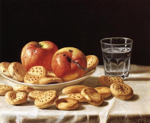 Still Life With Apples And Biscuits by John F. Francis