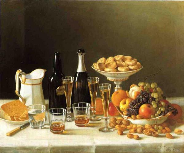 Wine, Cheese And Fruit by John F. Francis