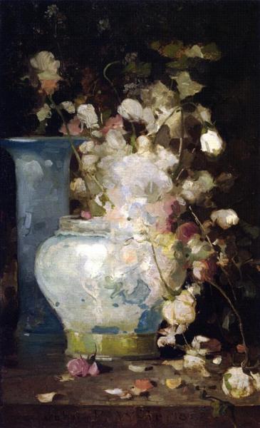 Roses And Lilacs by John Ferguson Weir