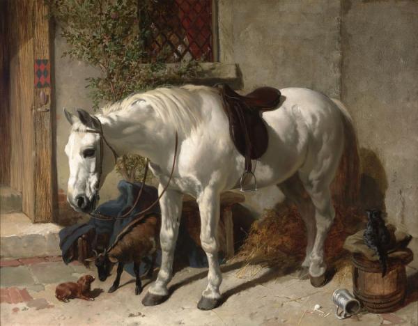 A Grey Horse With A Goat, A Toy Spaniel And A Cat by John Frederick Herring, Sr