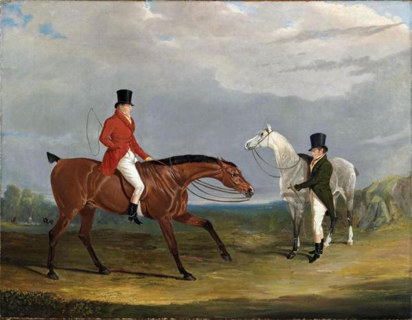 Two Gentlemen With Their Hunters by John Frederick Herring, Sr