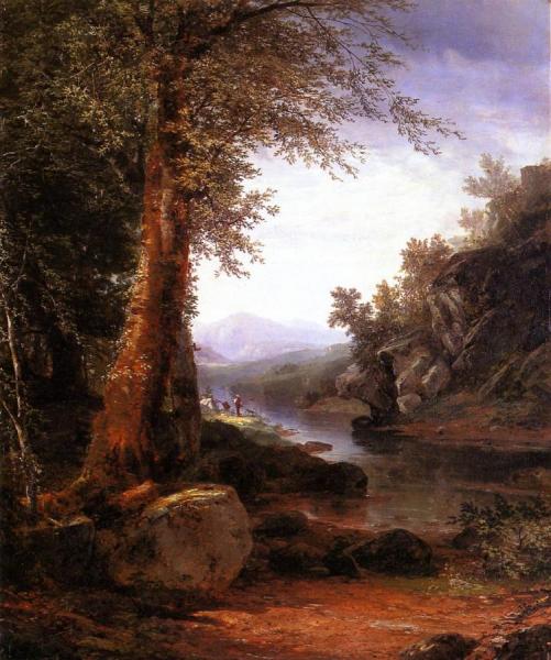 Hunters On A Riverbank by John Frederick Kensett