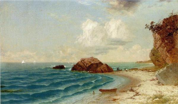 New England Coastal View With Figures by John Frederick Kensett