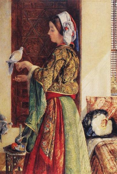 Girl With Two Caged Doves by John Frederick Lewis, Ra Oil Painting Reproductions