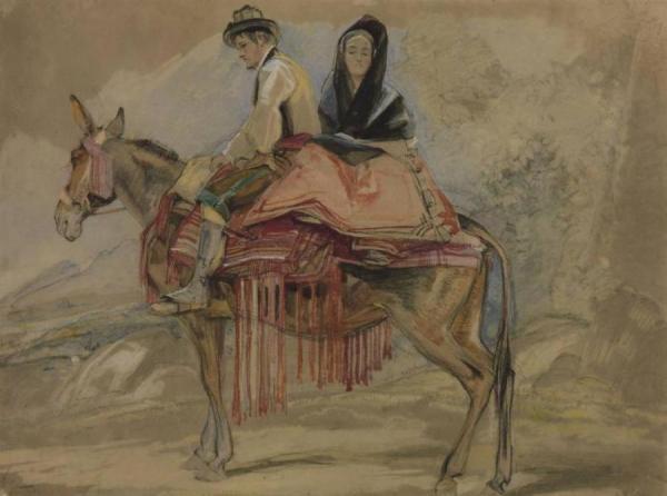 Spanish Couple Riding A Mule by John Frederick Lewis, Ra