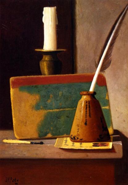 Quill In Inkwell, Book And Candle by John Frederick Peto Oil Painting Reproductions