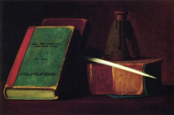 Still Life With Books And Inkwell by John Frederick Peto