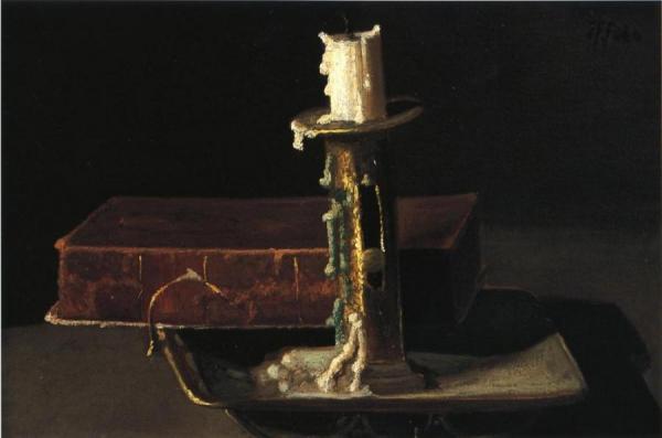 Still Life With Candlestick And Book by John Frederick Peto