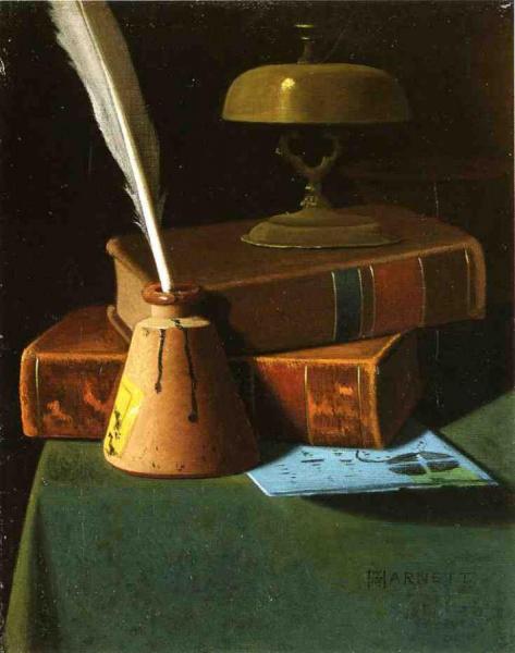 Still Life With Inkwell, Quill And Books by John Frederick Peto