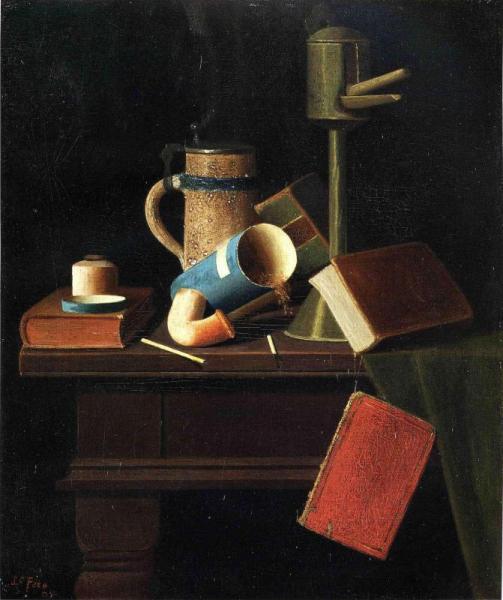 Still Life With Mug, Pipe And Books by John Frederick Peto