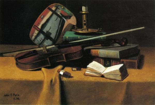 John Frederick Peto Violin, Fan And Books