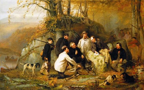 Claiming The Shot - A Group Of Portraits After The Hunt In The Adirondacks by John George Brown