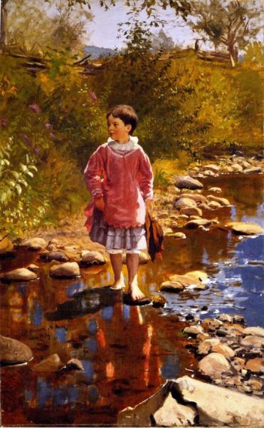 Crossing The Brook by John George Brown