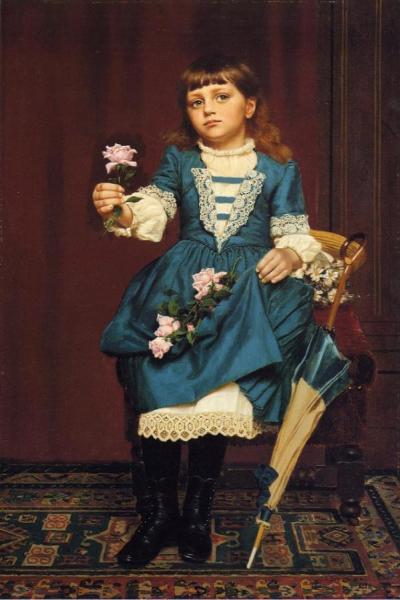 Daisy Mccomb Holding A Pink Rose by John George Brown