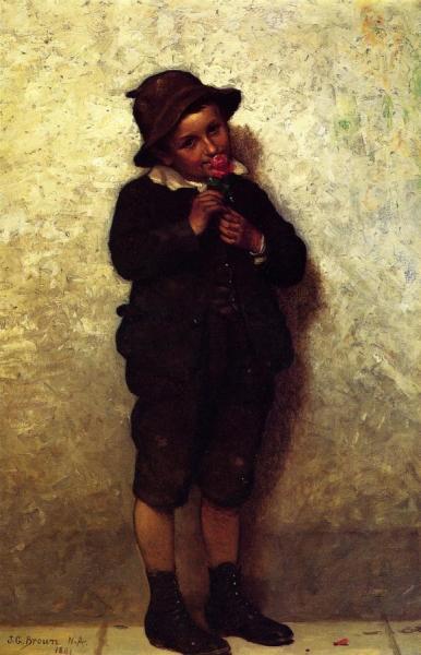 Lad With Flowers by John George Brown