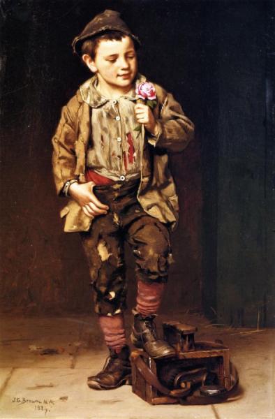 Shoeshine Boy With A Rose by John George Brown