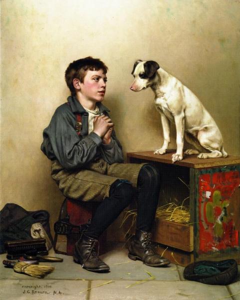 John George Brown Shoeshine Boy With Dog