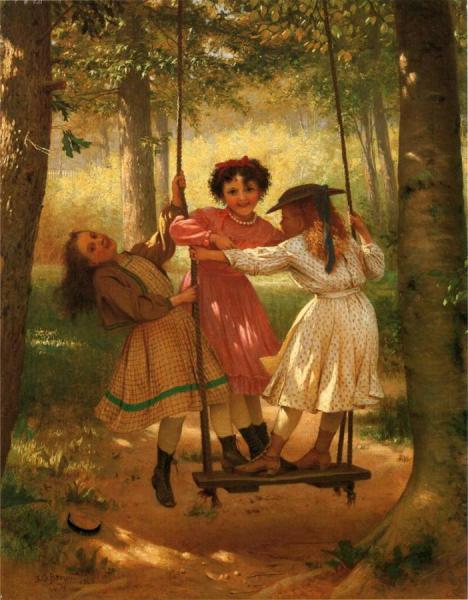 Three Girls On A Swing by John George Brown